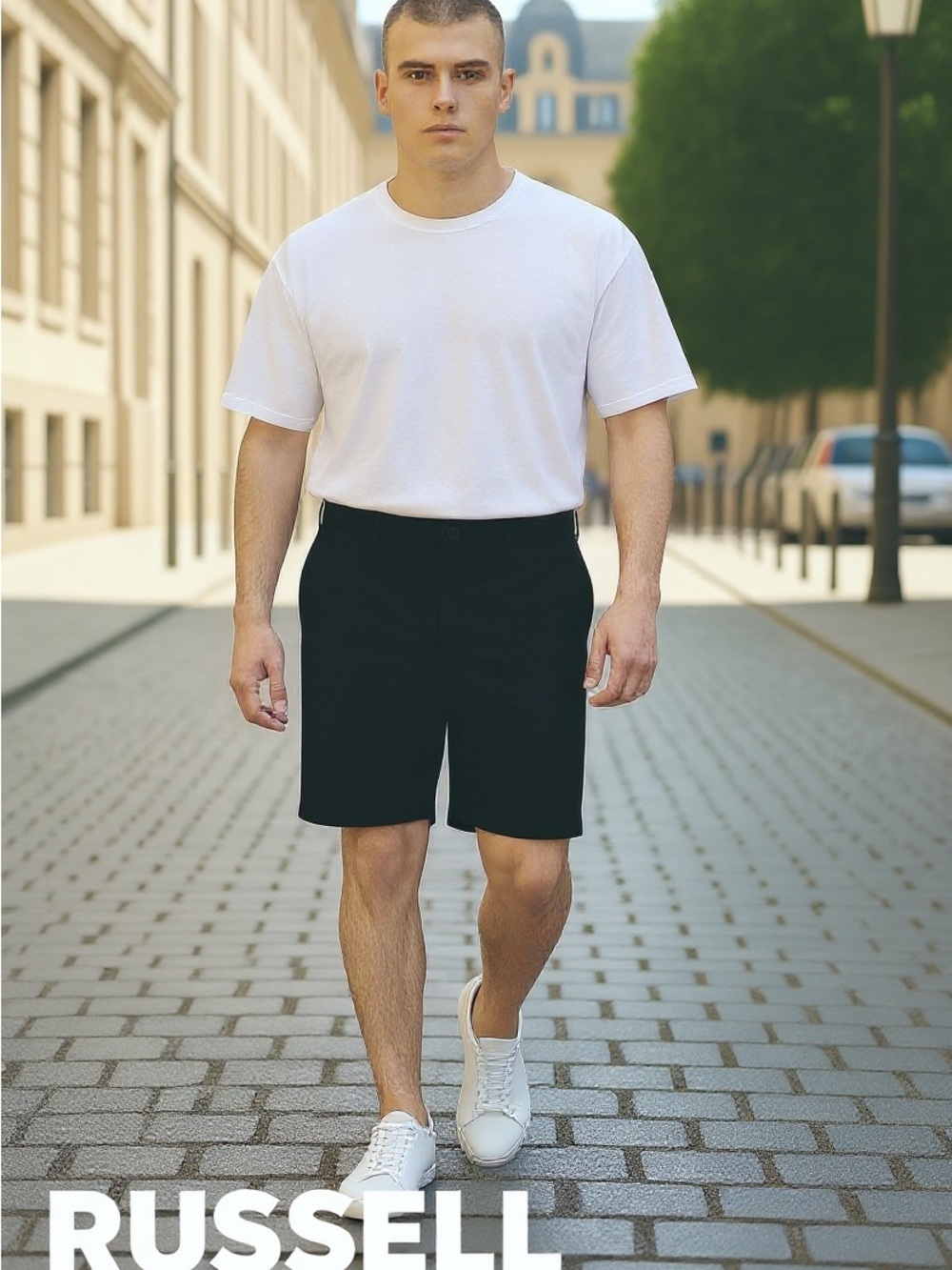 Russell Athletic Men’s Black Flat Front Shorts 44 NEW